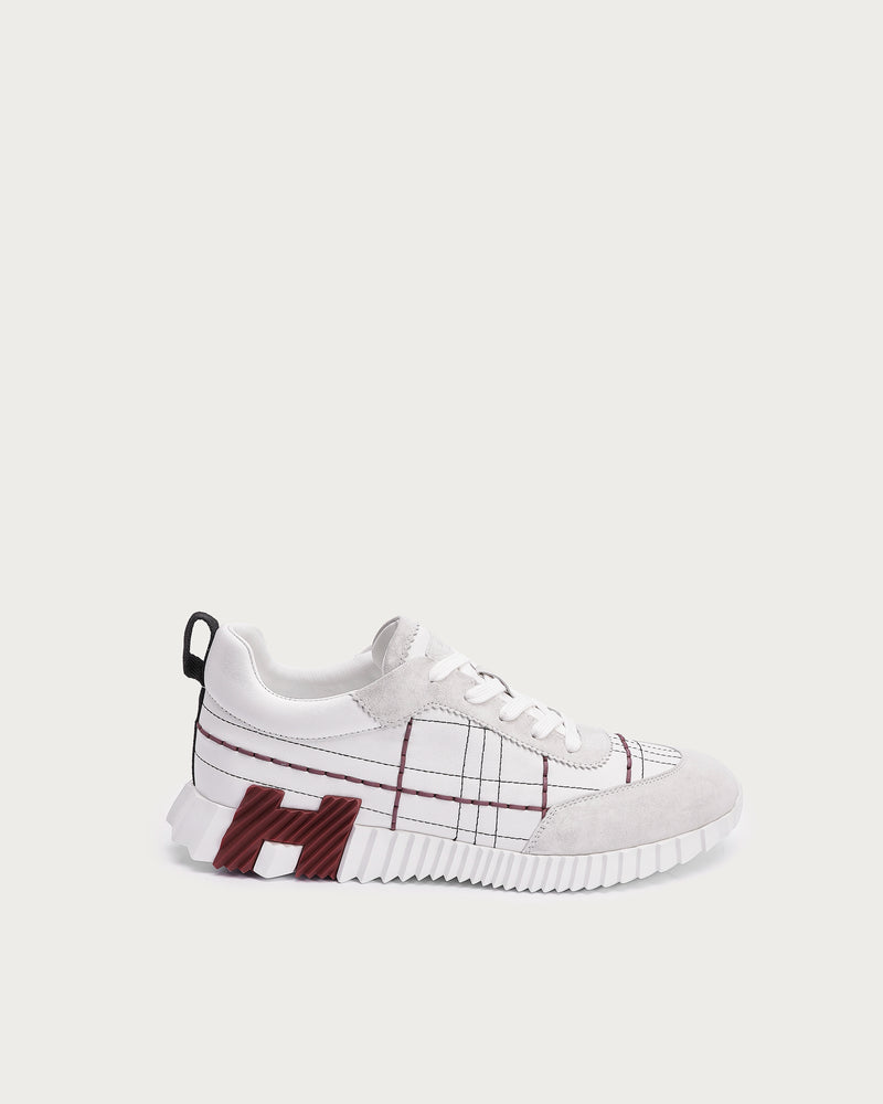 Hermes H Plaid Sneaker — White-Burgundy