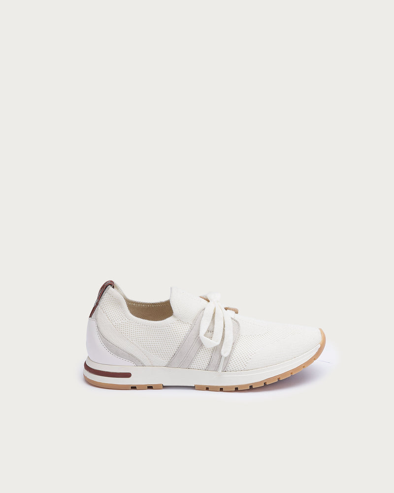 Loro Piana Knit Slip-On Jogger Sneaker — White-Grey