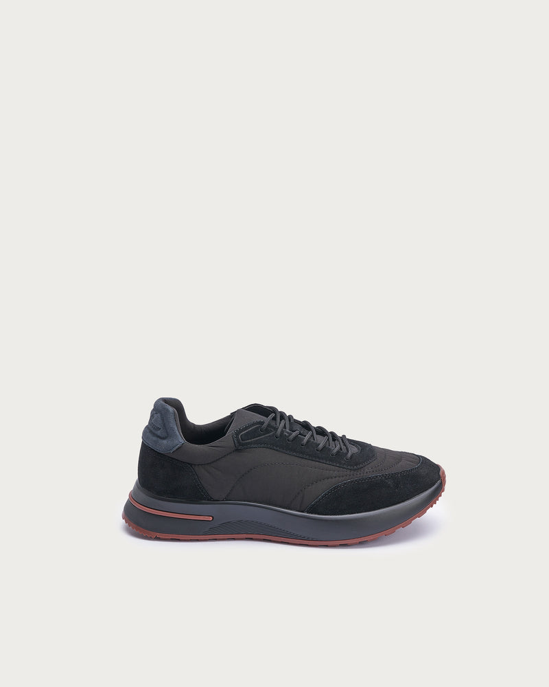 Loro Piana Suede Runner Sneaker — Black-Charcoal