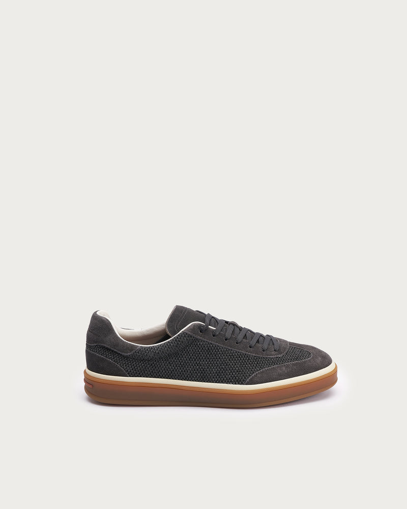 Loro Piana Low-Top Court Sneaker — Charcoal