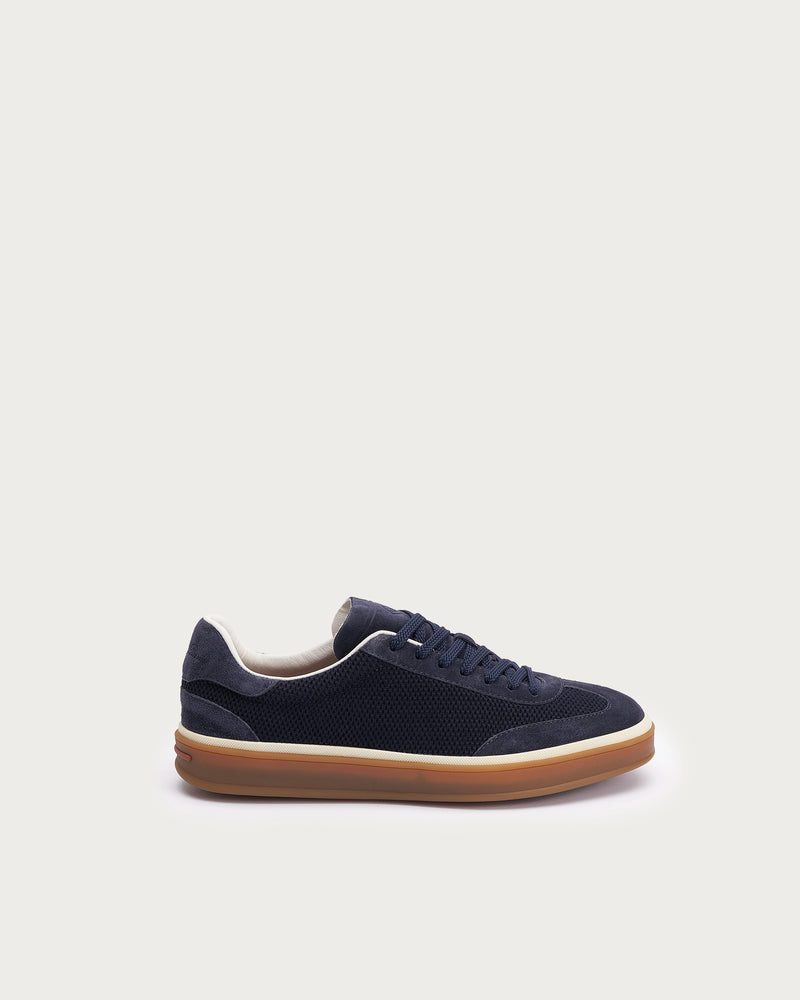 Loro Piana Low-Top Court Sneaker — Navy